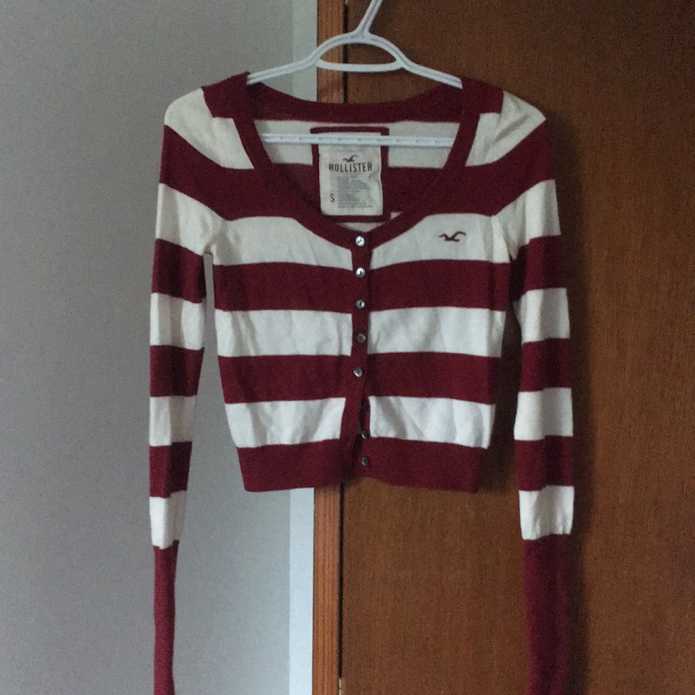 Hollister red striped cardigan